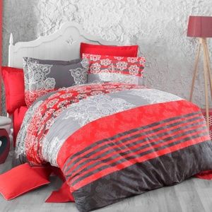 Kvalitex Bavlnené obliečky Delux Stripes červená, 140 x 200 cm, 70 x 90 cm
