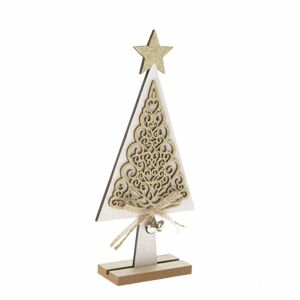 Drevený vianočný stromček Ornamente biela, 11 x 23 x 4 cm