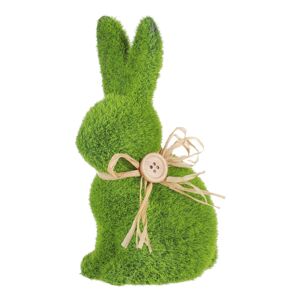 Keramický zajac so zeleným plyšom a mašľou, 10 x 8 x 17 cm