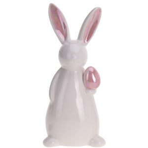 Koopman Veľkonočný porcelánový zajačik s vajíčkom ružová, 19 cm
