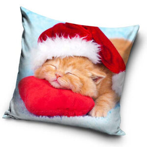 Tiptrade Obliečka na vankúšik Vianočná Mačička, 40 x 40 cm