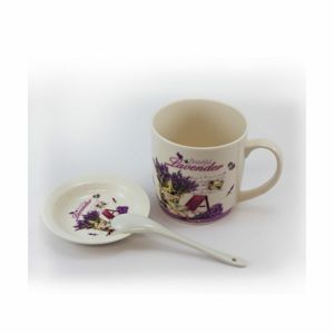 Porcelánový hrnček s tanierikom a lyžičkou Beautiful Lavender 