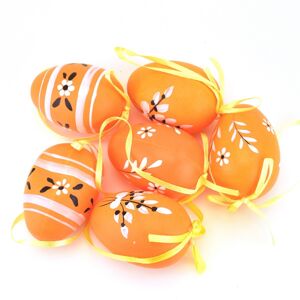 Sada ručne maľovaných vajíčok s mašľou oranžová, 6 ks