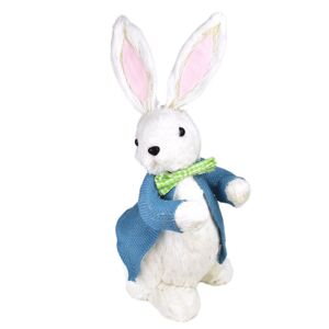 Veľkonočná dekorácia Zajačik v modrom kabátiku biela, 39 cm