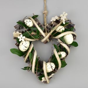 Veľkonočné ratanové srdce s vajíčkami Rosita biela, 22 x 23 cm