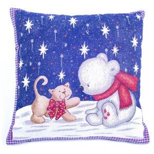 BO-MA Trading Vánoční povlak na polštářek Kočka a medvěd, 45 x 45 cm