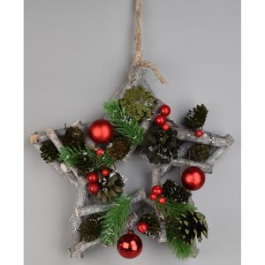 Vianočná závesná hviezda Green pine, 24 x 7 cm