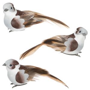 Vtáčik s klipom bielo-hnedá, 3 ks​